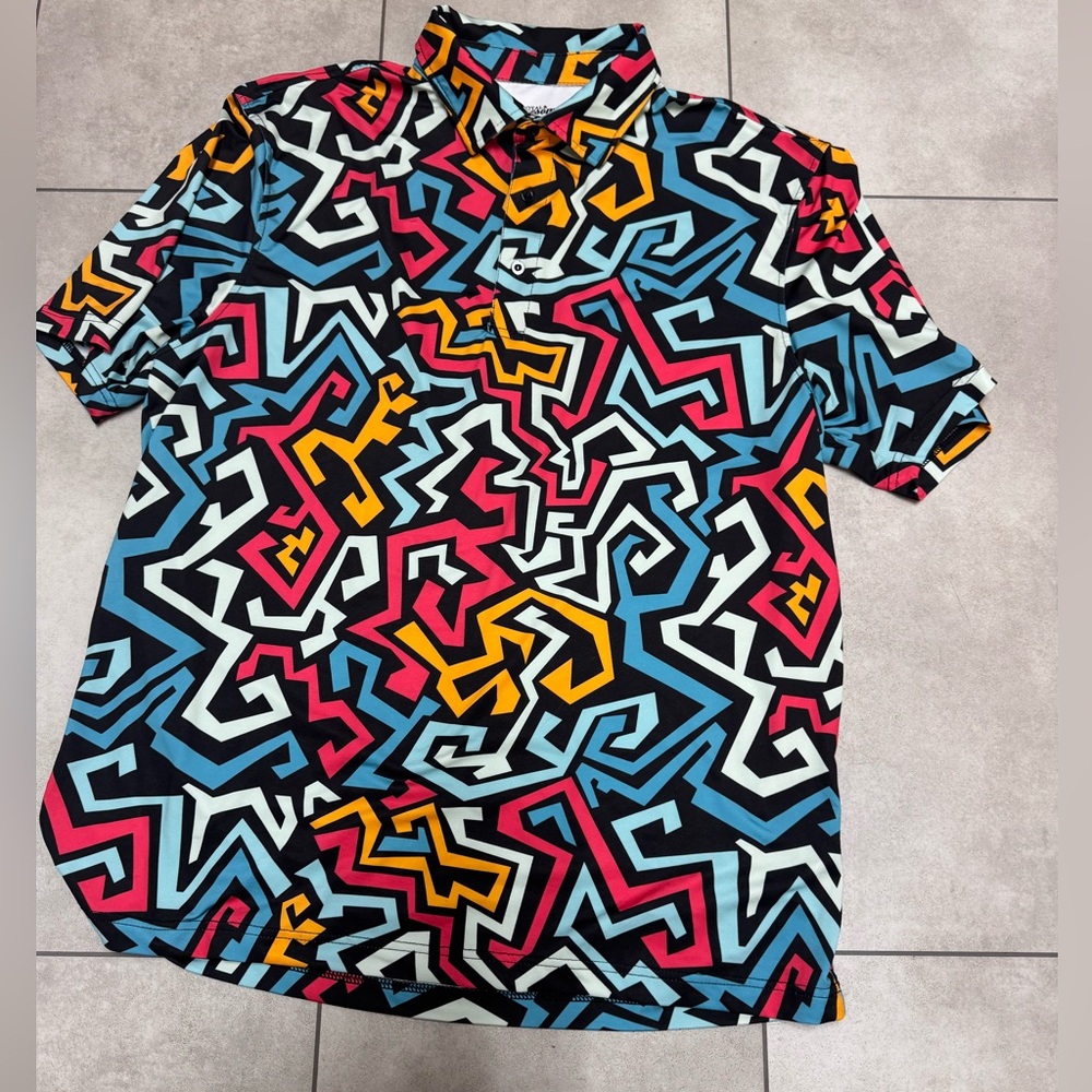 Royal & Awesome Golf Polo Shirt Men's XL Geometric Colorful Wicking Stretch